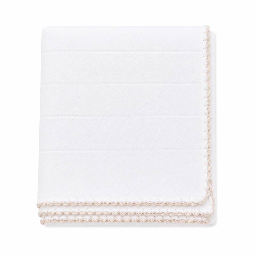 Witte tetra hydrofiele doek met beige picot rand 