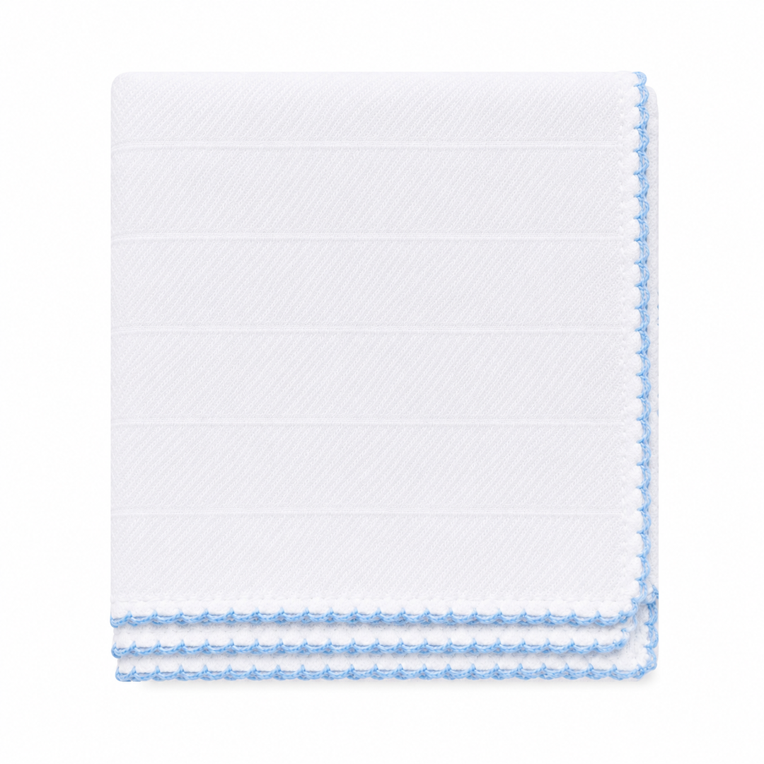 Witte tetra hydrofiele doek met lichtblauwe picot