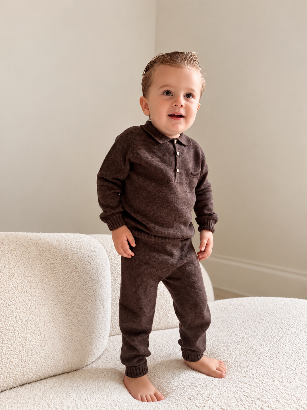 Martin Aranda Gebreid Setje Donkerbruin – Polo & Broek