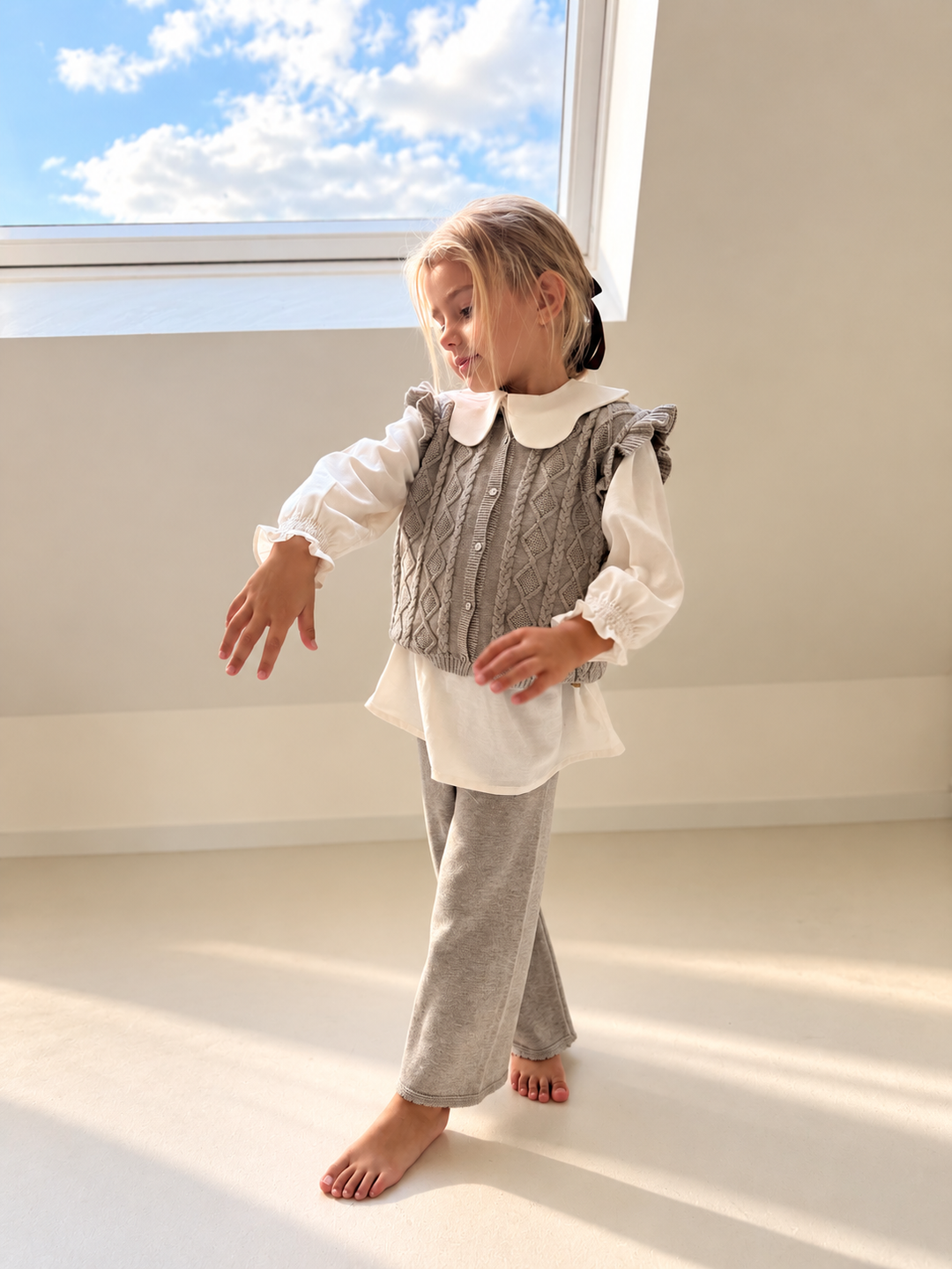 Martin Aranda 2-delige gebreide set met gilet & wide leg broek