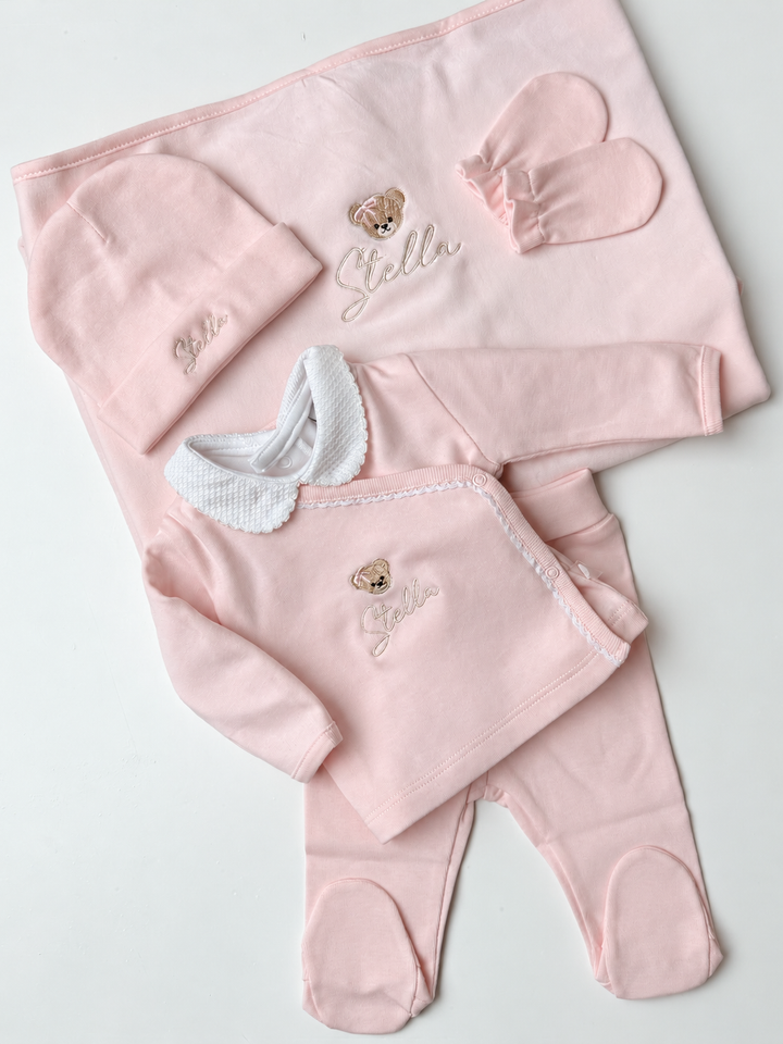 Set 4 pezzi Pureté du Bébé con pizzo | Personalizzabile con nome