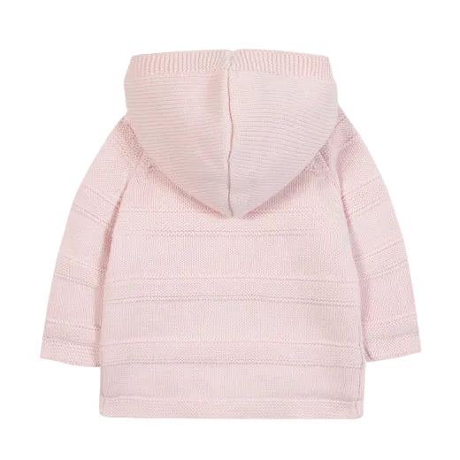 Achterkant van gebreid babyjasje Tartine et Chocolat lichtroze 