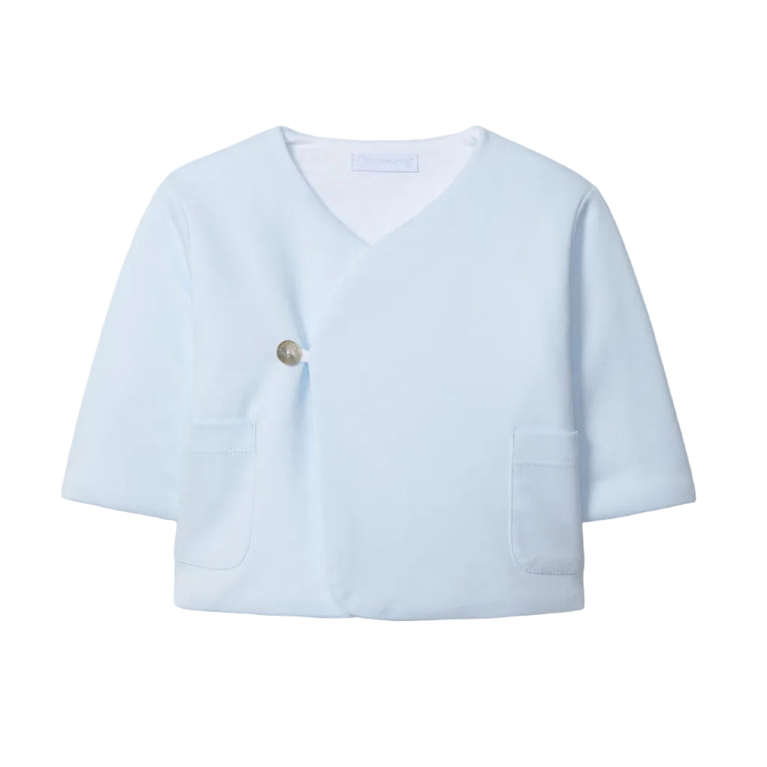 Lichtblauw babyjasje met knoop van Laranjinha