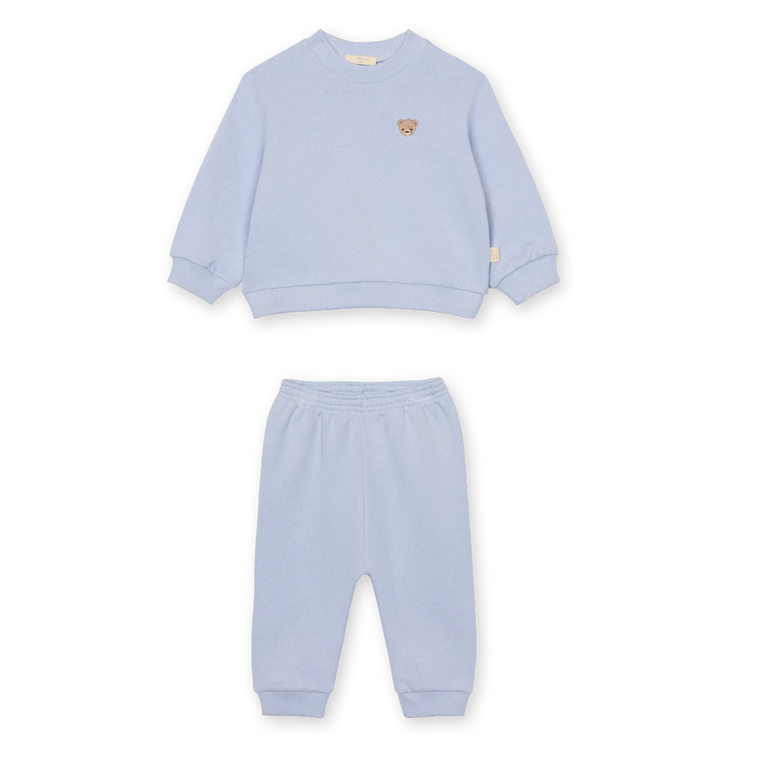 Joggingpak met teddybeer hoofdje geborduurd, lichtblauw van Baby Gi 