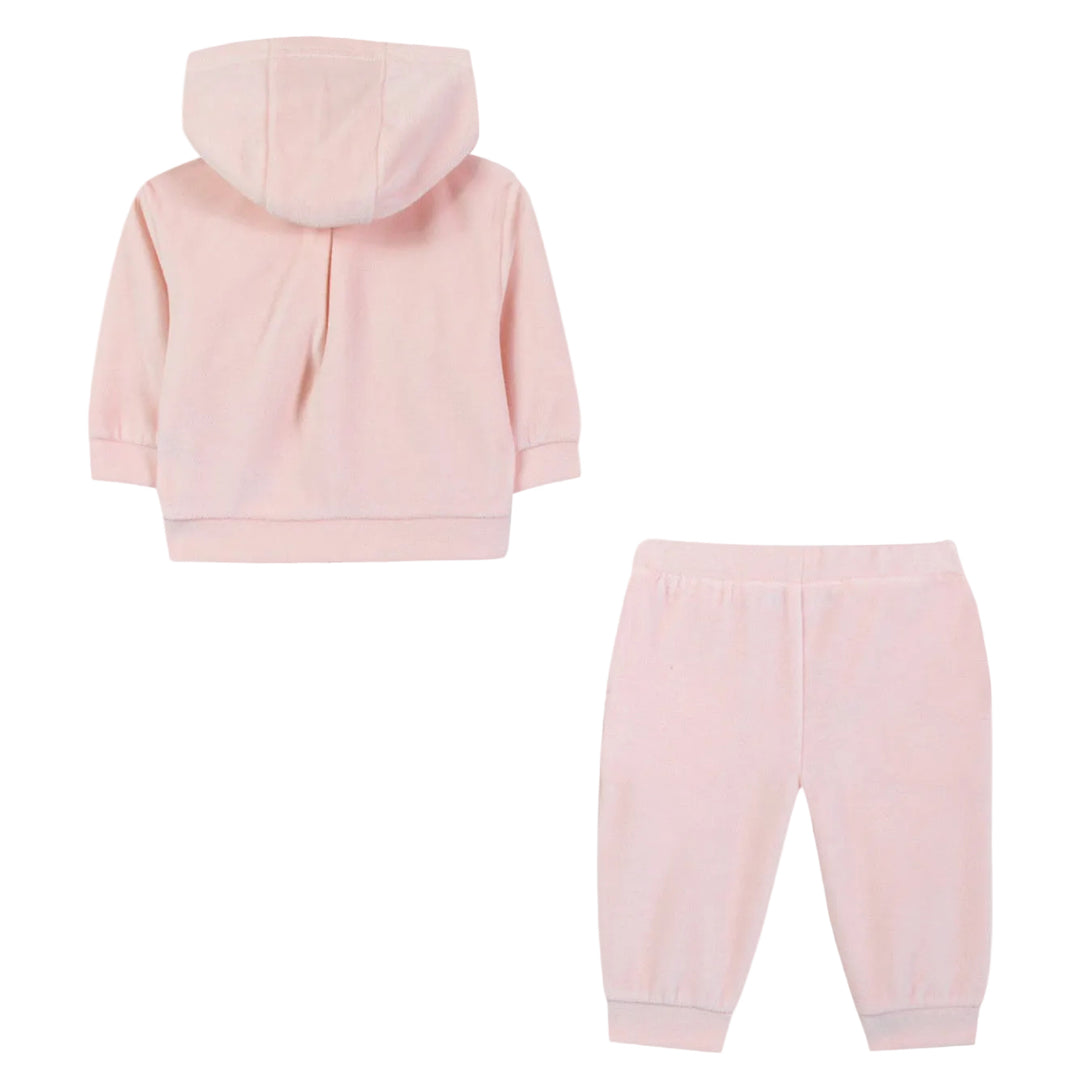 Tartine et Chocolat velours pale pink joggingpak met broekje en vest met capuchon. 