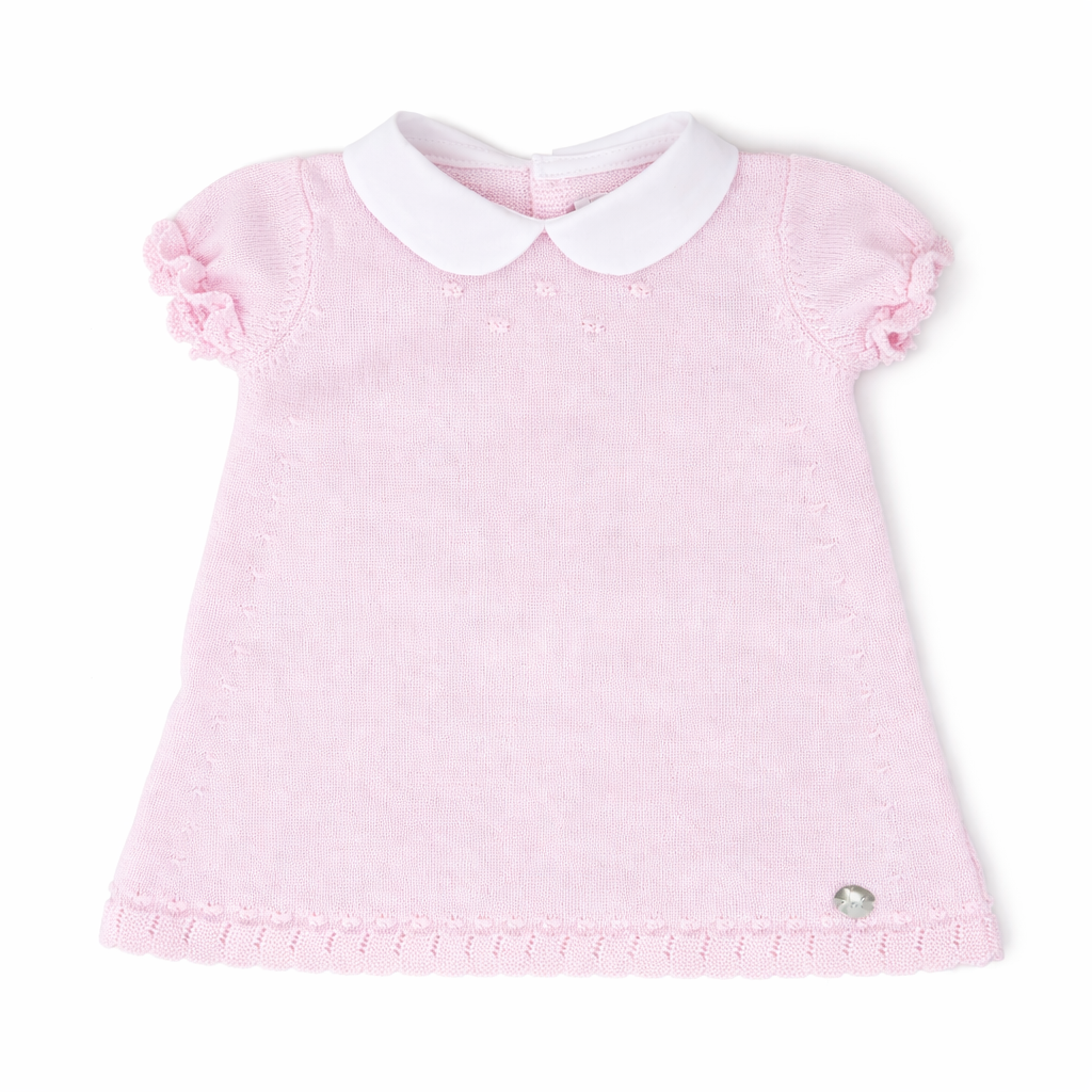 Martin Aranda gebreid baby jurkje met korte mouwtjes in lichtroze 