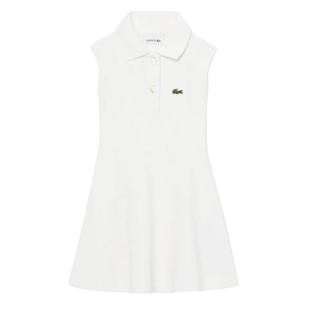 Mouwloze meisjes jurk van Lacoste met geborduurd krokodil logo en sportieve pasvorm