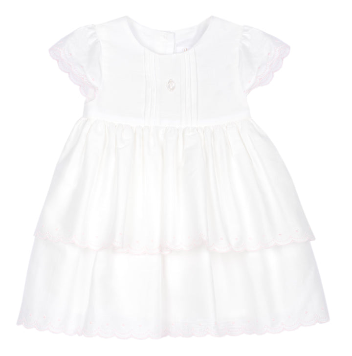 babyjurkje in wit glanskatoen met lichtroze details van Patachou