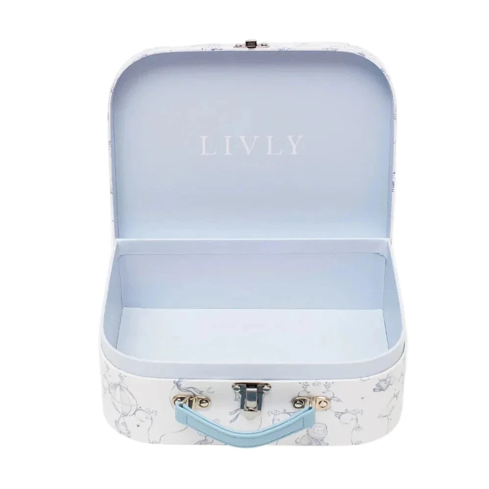 lichtblauw koffertje met print van LIVLY