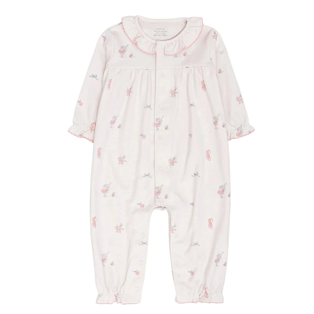 Pima katoenen pyjama met ballerina print en olifantjes in roze van lilvly