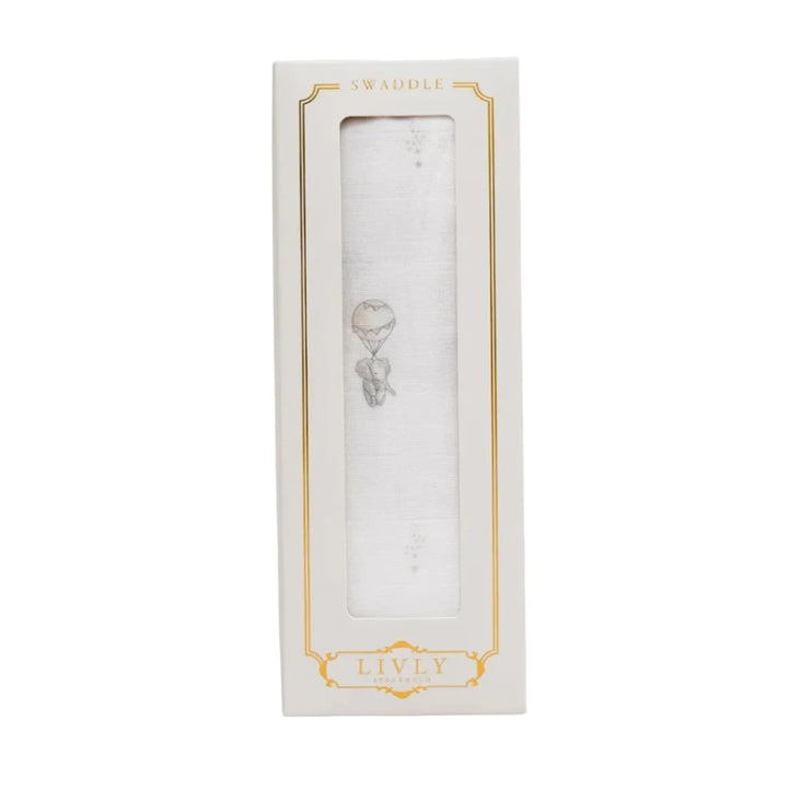 hydrofiele swaddle met olifant in doosje van livly