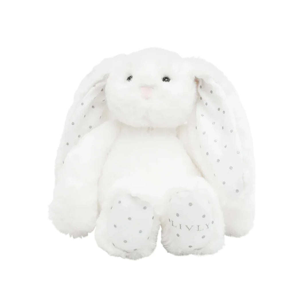 Wit knuffel konijn tiny bunny Marley van LIVLY met stippenmotief op de oortjes en voetjes