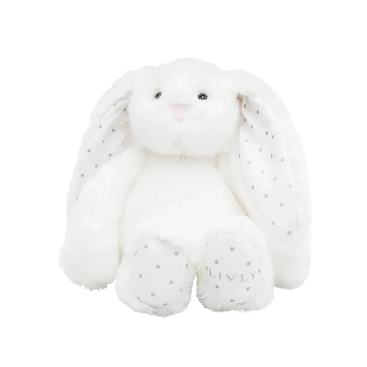 Wit knuffel konijn tiny bunny Marley van LIVLY met stippenmotief op de oortjes en voetjes