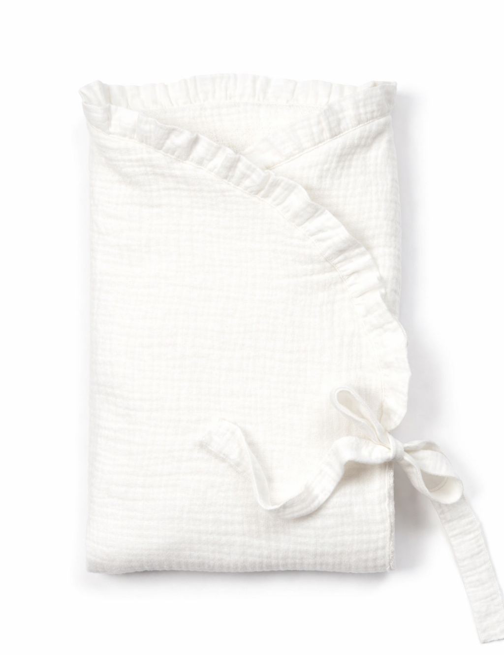 Luxe baby handdoek met naam in ecru van tetra en badstof met strik