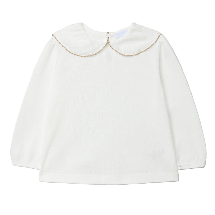 offwhite longsleeve met tetra kraag en beige picot van Laranjinha