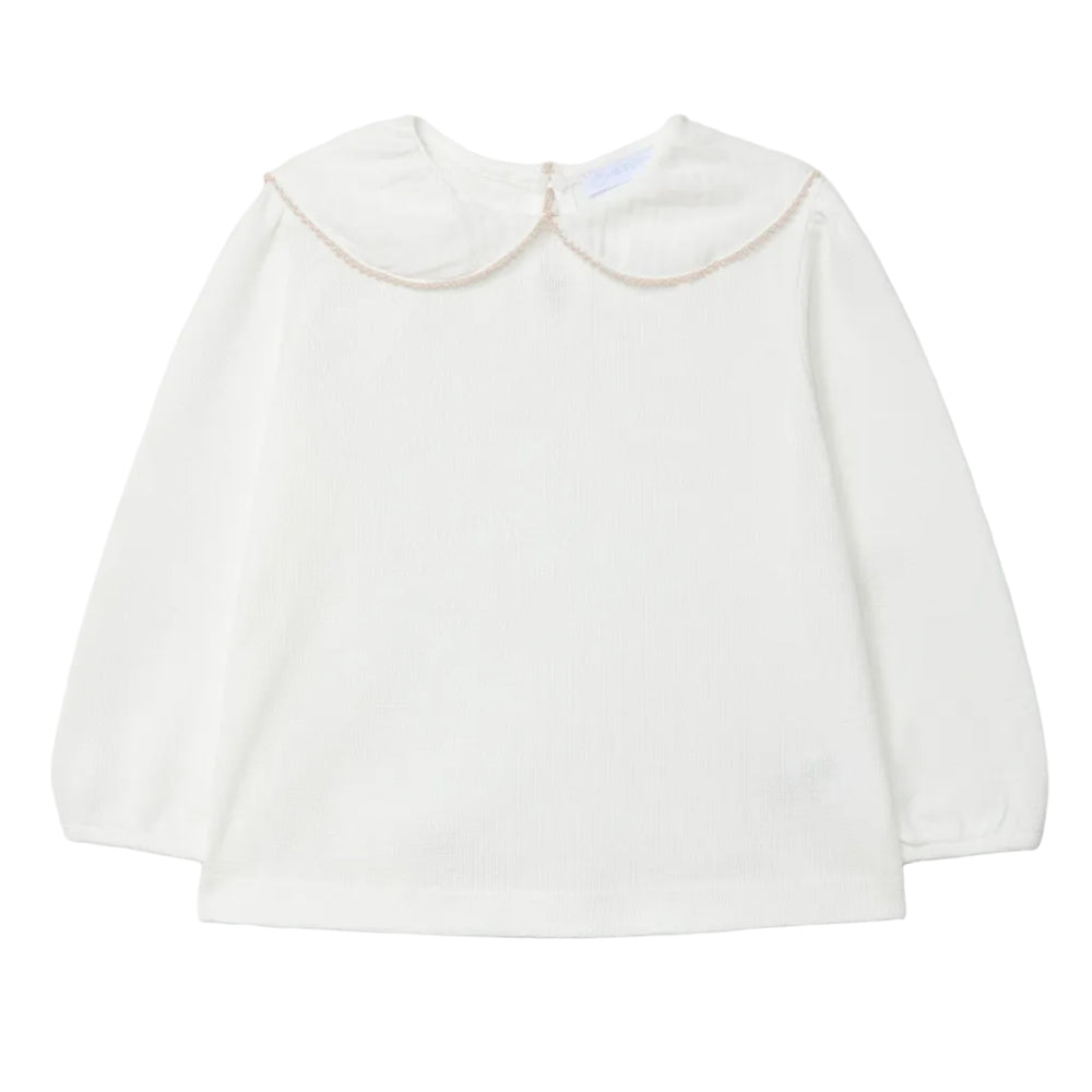 longsleeve voor meisjes met tetra kraag met picot in oudroze van Laranjinha