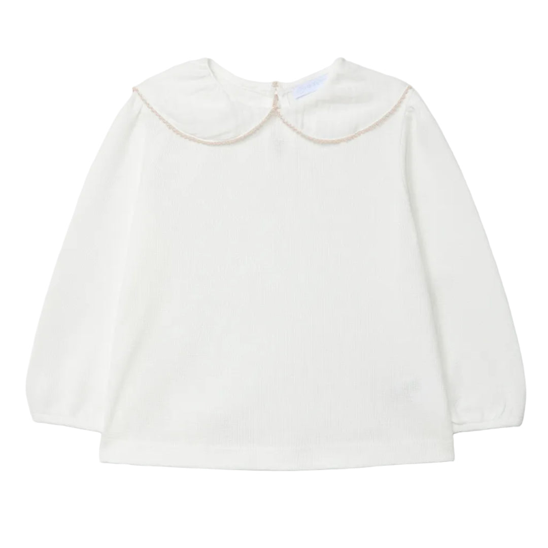 longsleeve voor meisjes met tetra kraag met picot in oudroze van Laranjinha