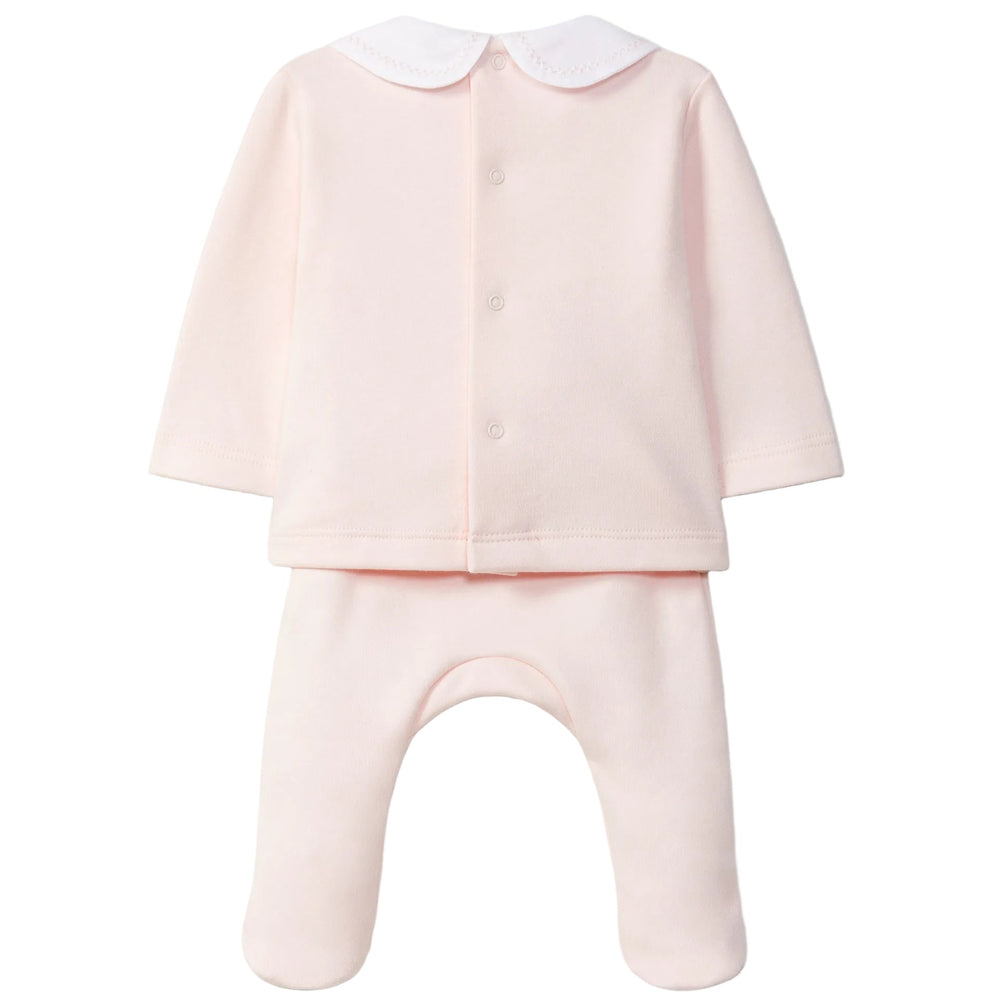 achterkant van tweedelig babypakje in peach pink van laranjinha