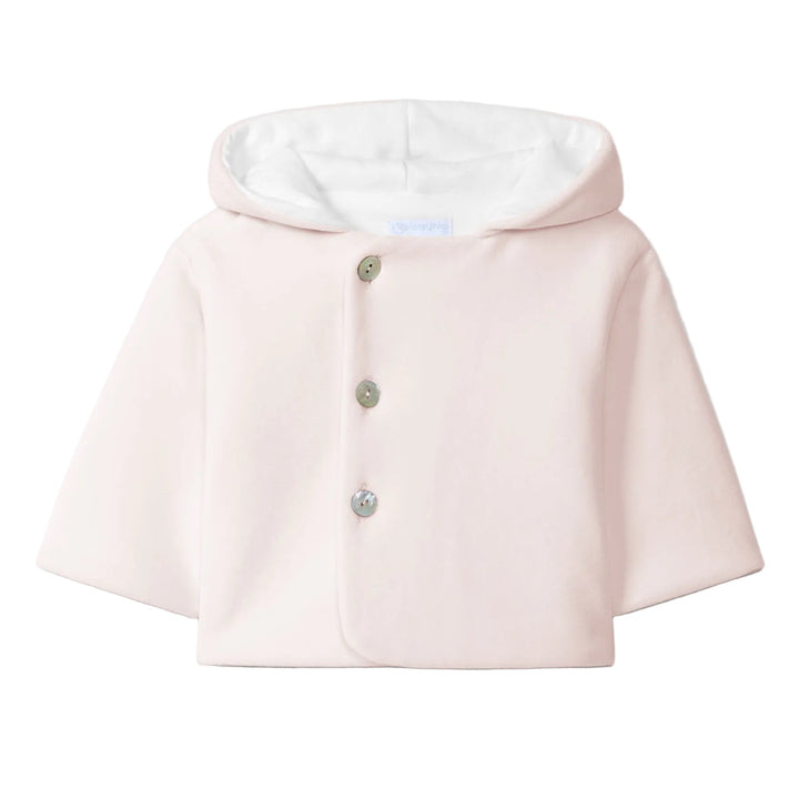 Lichtroze babyjasje velours met capuchon van Laranjinha