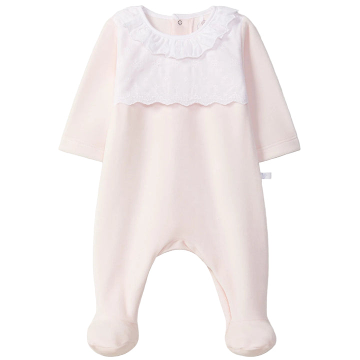 Laranjinha babypakje in peach pink met broderie details en kraag