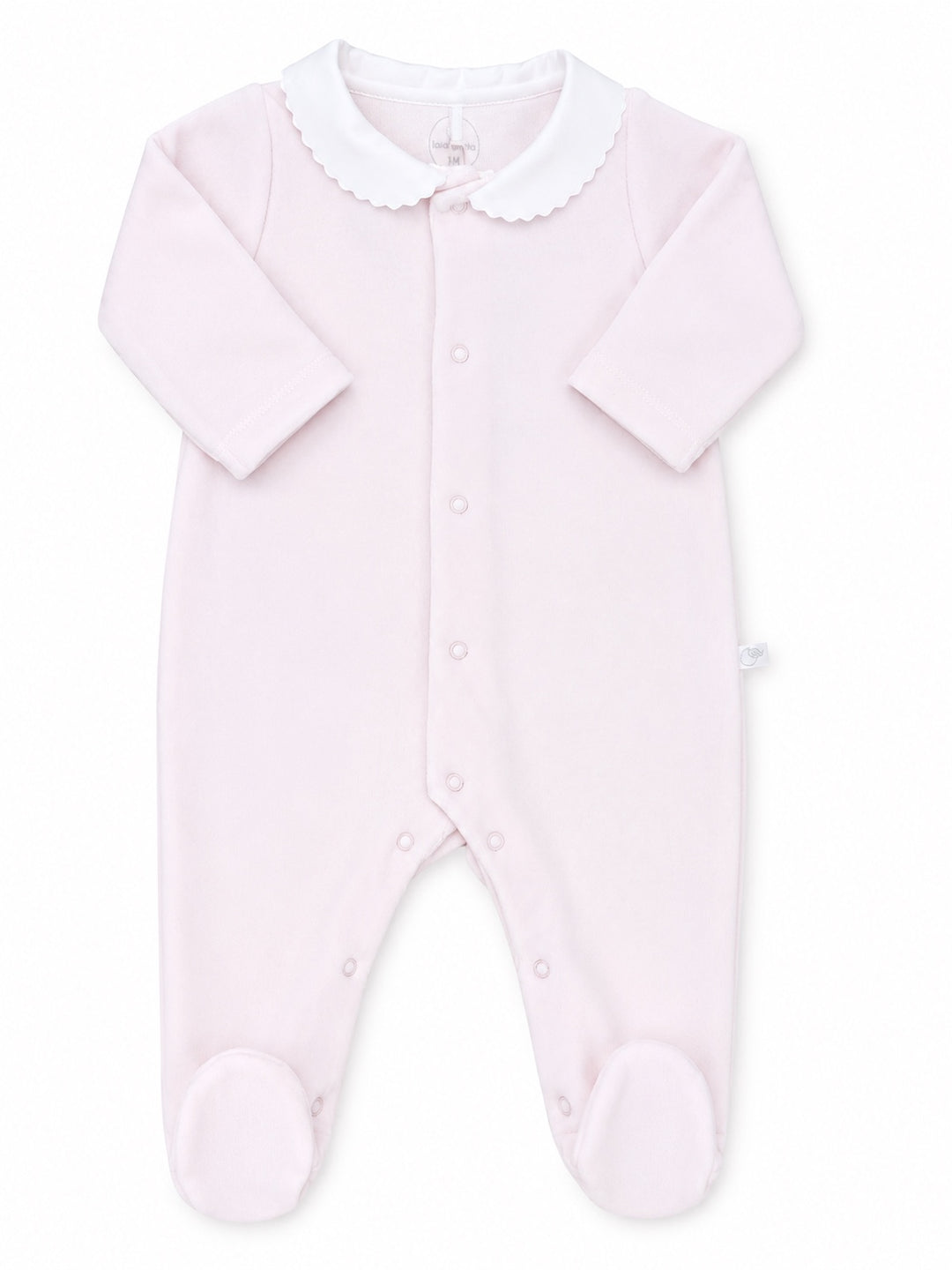 Laranjinha lichtroze velours babypakje met wit kraagje en voetjes
