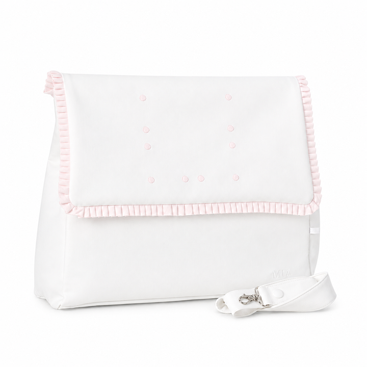 luiertas met pique details in wit en babyroze