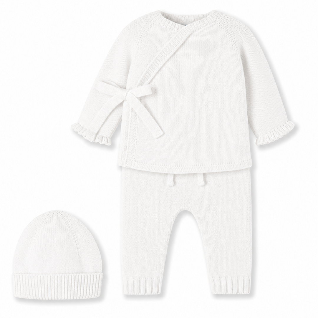 unisex 3-delig babypakje overslag gebreid met mutsje van Mac ilusion