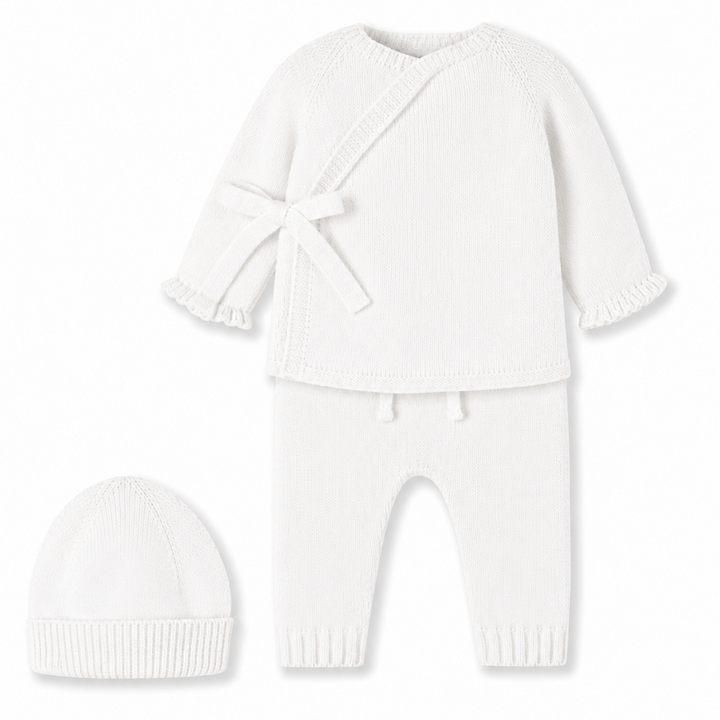 unisex 3-delig babypakje overslag gebreid met mutsje van Mac ilusion