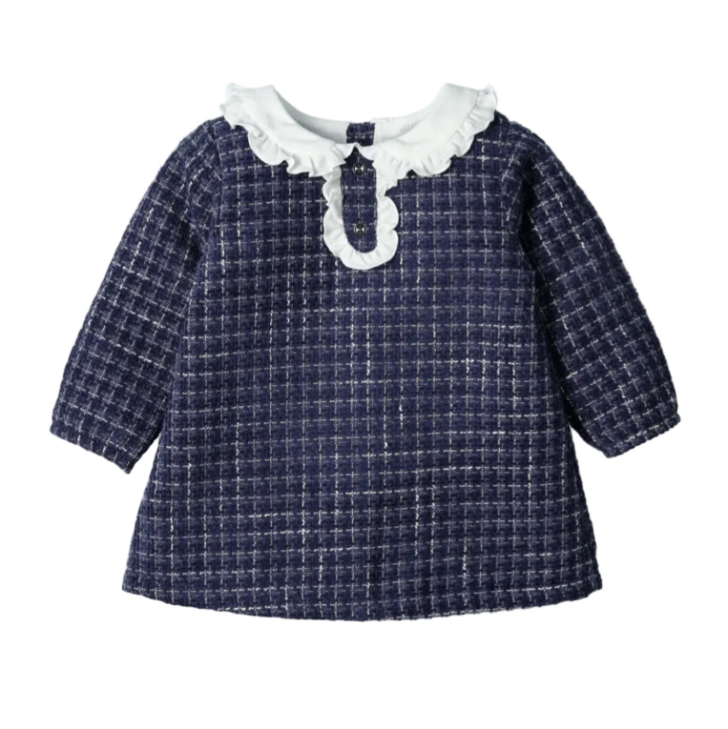 donkerblauwe chanellook tweed jurk van Mac Ilusion
