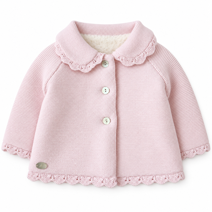 lichtroze gebreid babyjasje met faux fur gehaakte en gebreid voor meisjes