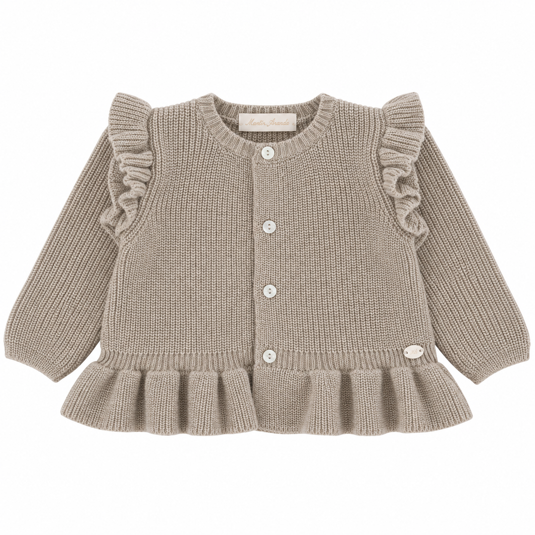 gebreid vestje met ruches in taupe kleur vn Marin aranda 