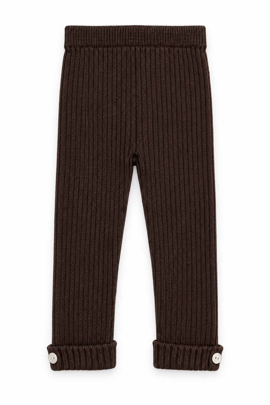 donkerbruine legging gebreid katoen met knoopjes op de omslag unisex