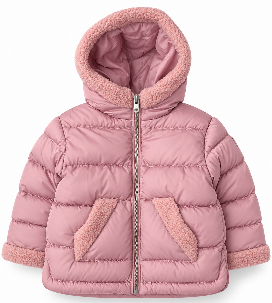 gewatteerde winterjas met teddy details in oudroze 