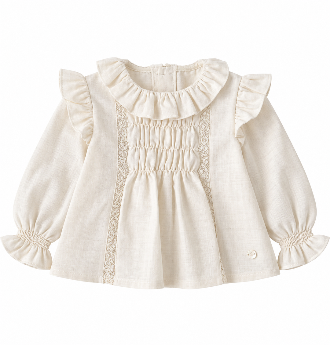 Martin aranda ecru blouse met lange pofmouwen en volant kraag