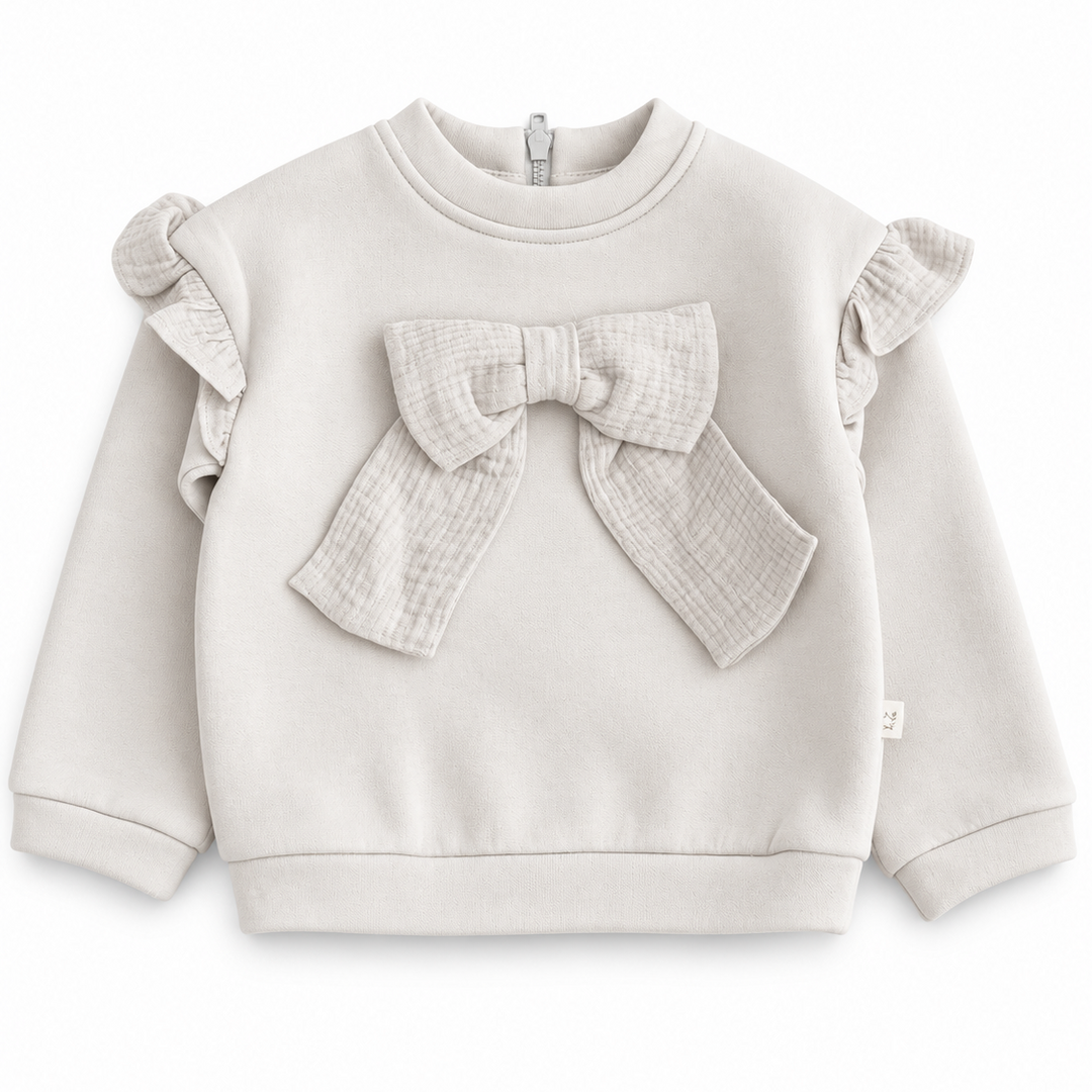sweater met ruche mouwtjes en tetra strik
