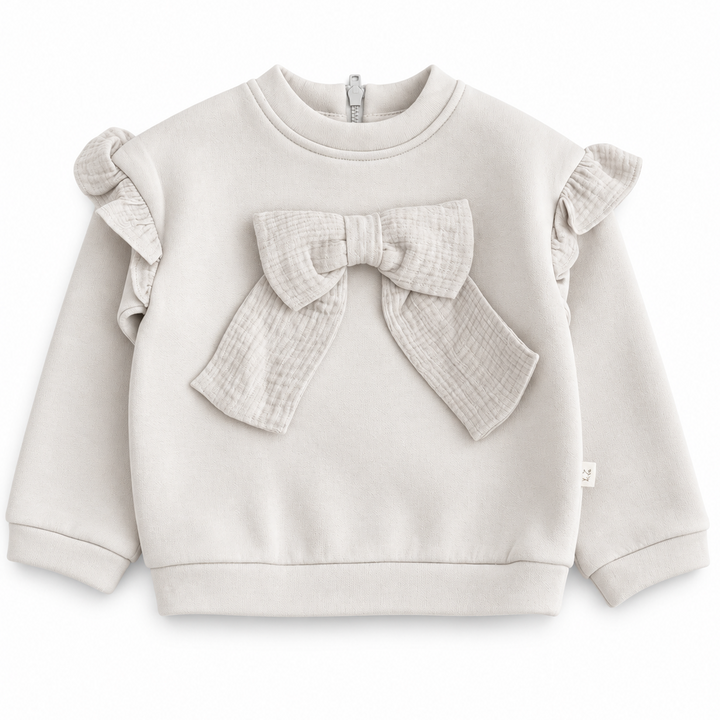 sweater met ruche mouwtjes en tetra strik
