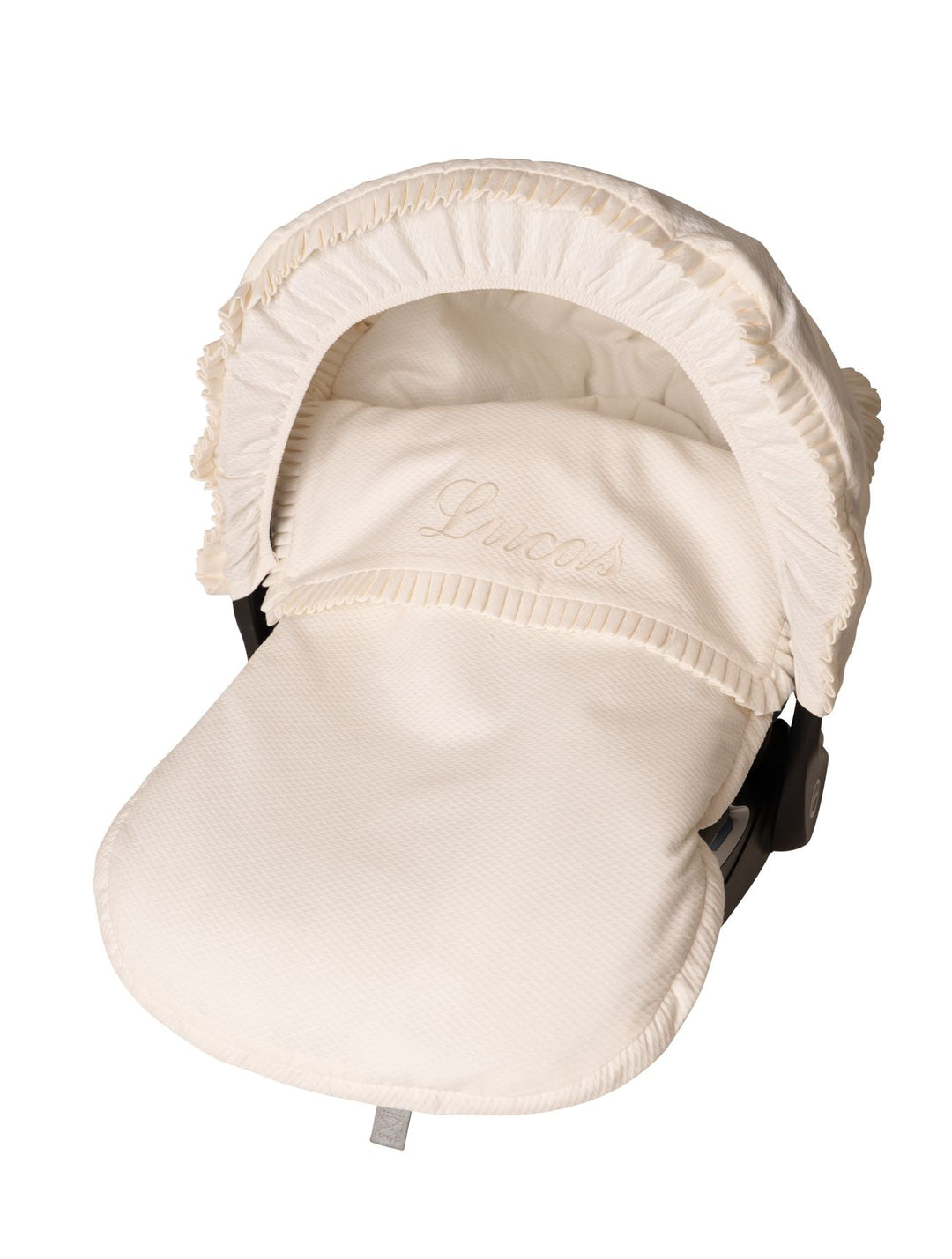 Beige maxi cosi hoes voor de Cybex gepersonaliseerd met naam