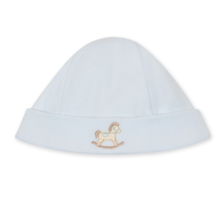 Lichtblauw babymutsje met hobbelpaard van baby Gi 
