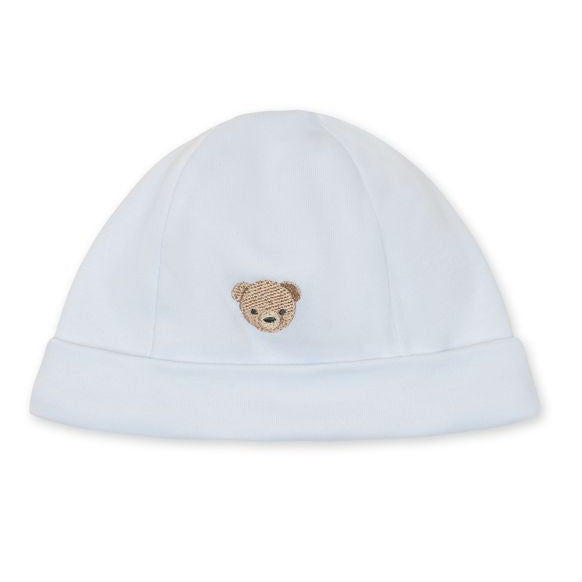Lichtblauw babymutsje met geborduurde beer baby gi