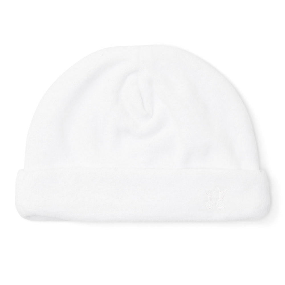 Wit velours babymutsje met konijntjes van Poetree Kids