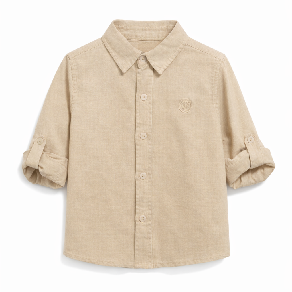 Patachou linnen overhemd zandkleur met opgestroopte mouwen