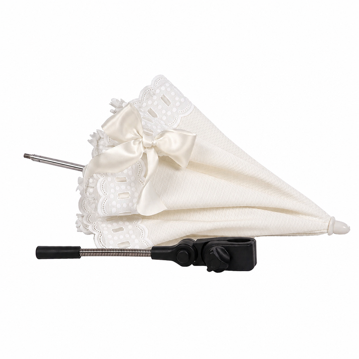 beige parasol voor de kinderwagen in pique katoen