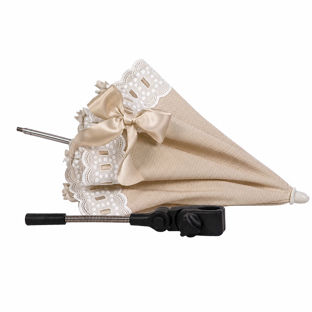 camelkleurige pique parasol voor de kinderwagen met broderie 