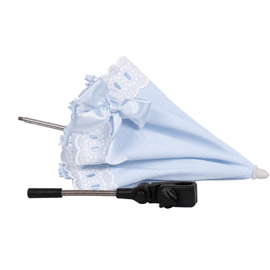 lichtblauwe piqué parasol voor de kinderwagen 