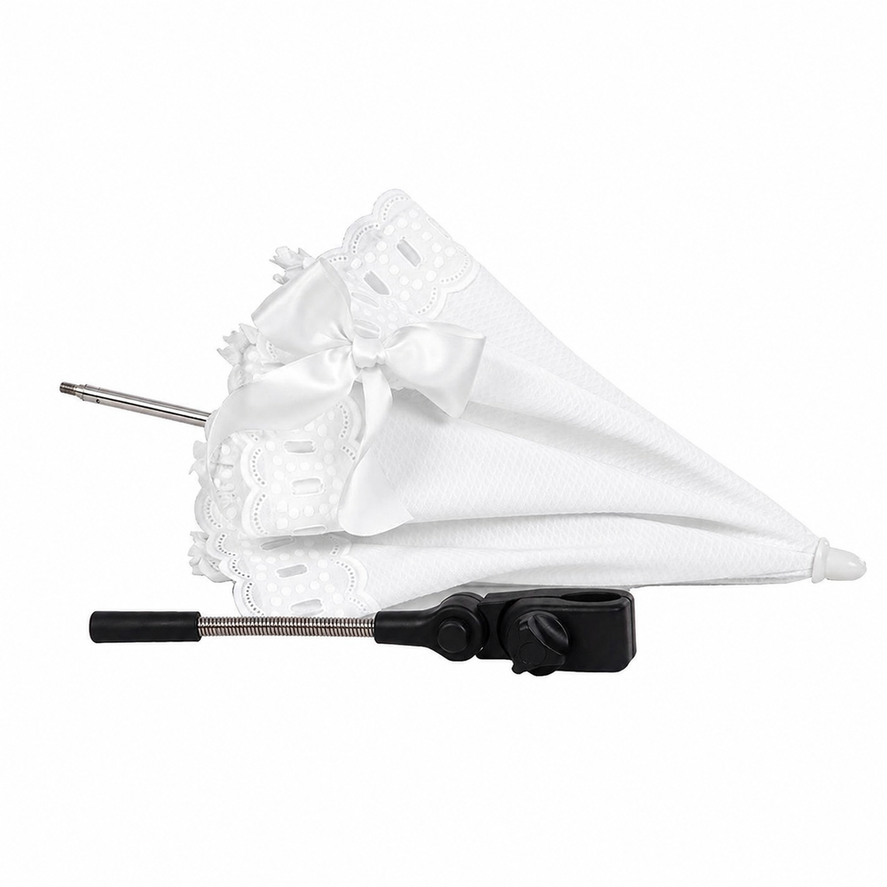 kinderwagen parasol in het wit met broderie
