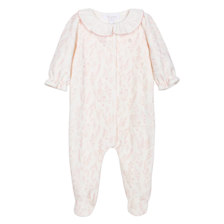 velours babypakje met vlinder en volant kraag in offwhite en licjtroze van patachou