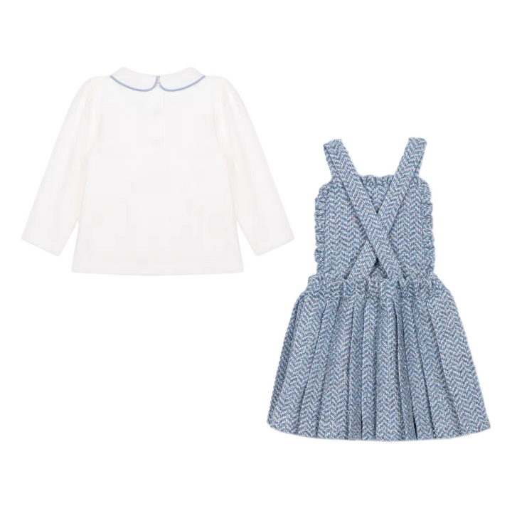 achterkant van tweedelige tweed set van patachou in blauw