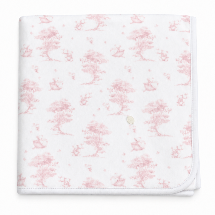 velours babydeken, in toile de jouy deken in lichtroze 