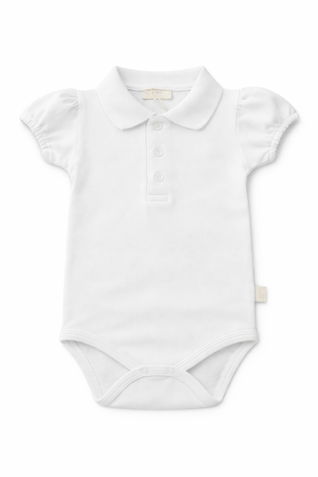 Witte polo romper met pofmouw van Baby Gi met klassieke kraag en drukknoopsluiting