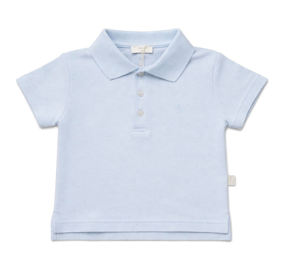Baby polo met korte mouwen van Baby Gi in wit en lichtblauw met klassieke kraag
